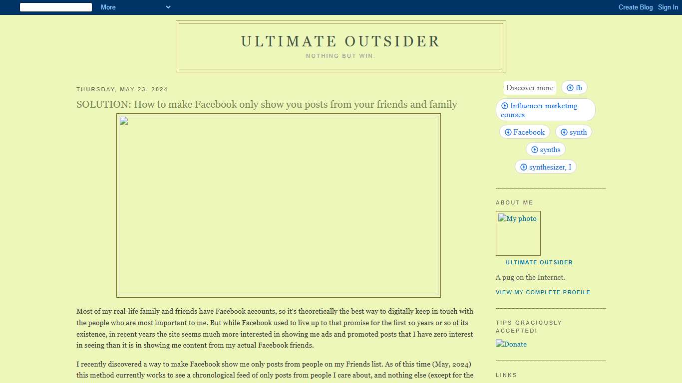 Ultimate Outsider: SOLUTION: How to make Facebook only show you posts from your friends and family